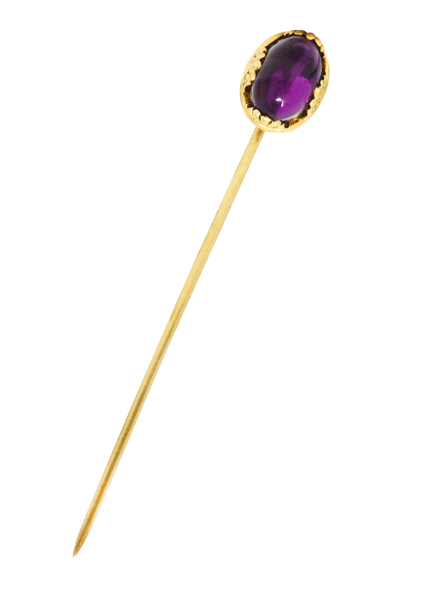 Early Art Nouveau Amethyst Cabochon 14 Karat Yellow Gold Antique Stickpin