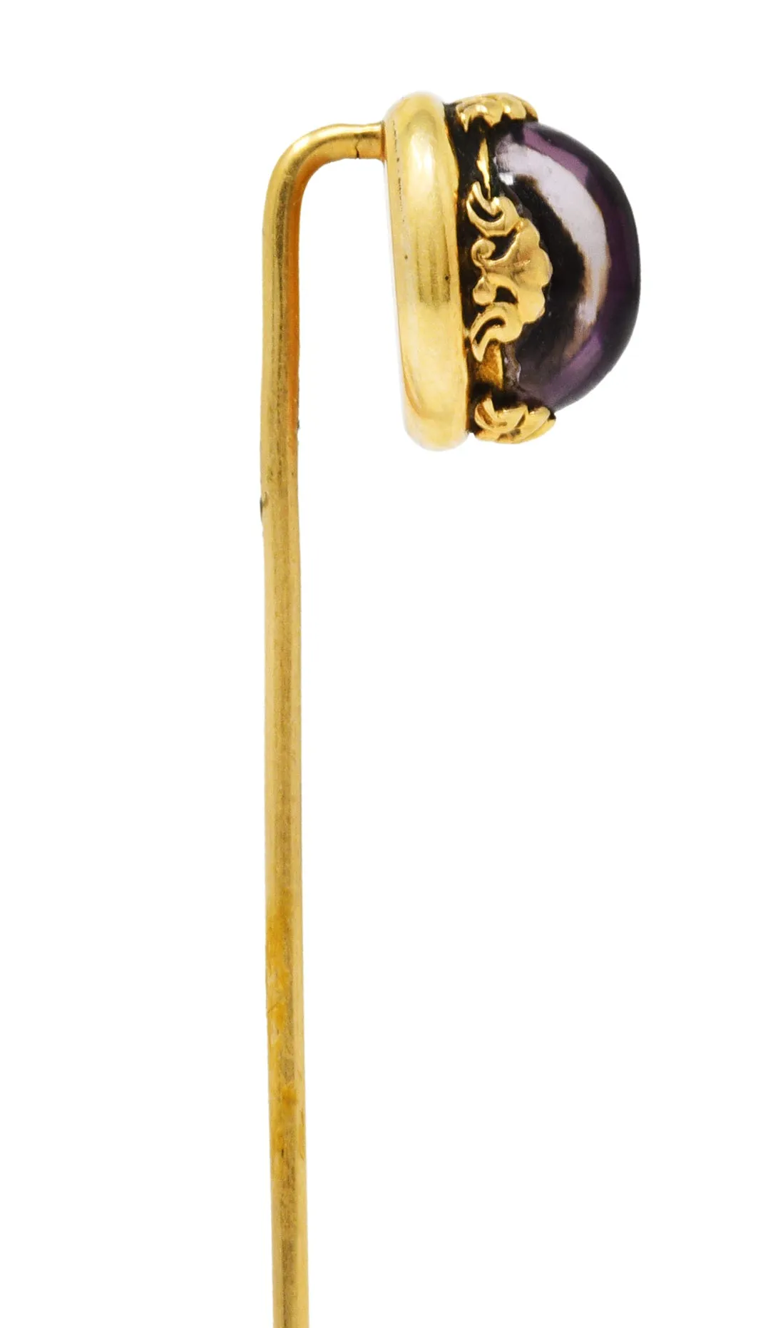 Early Art Nouveau Amethyst Cabochon 14 Karat Yellow Gold Antique Stickpin