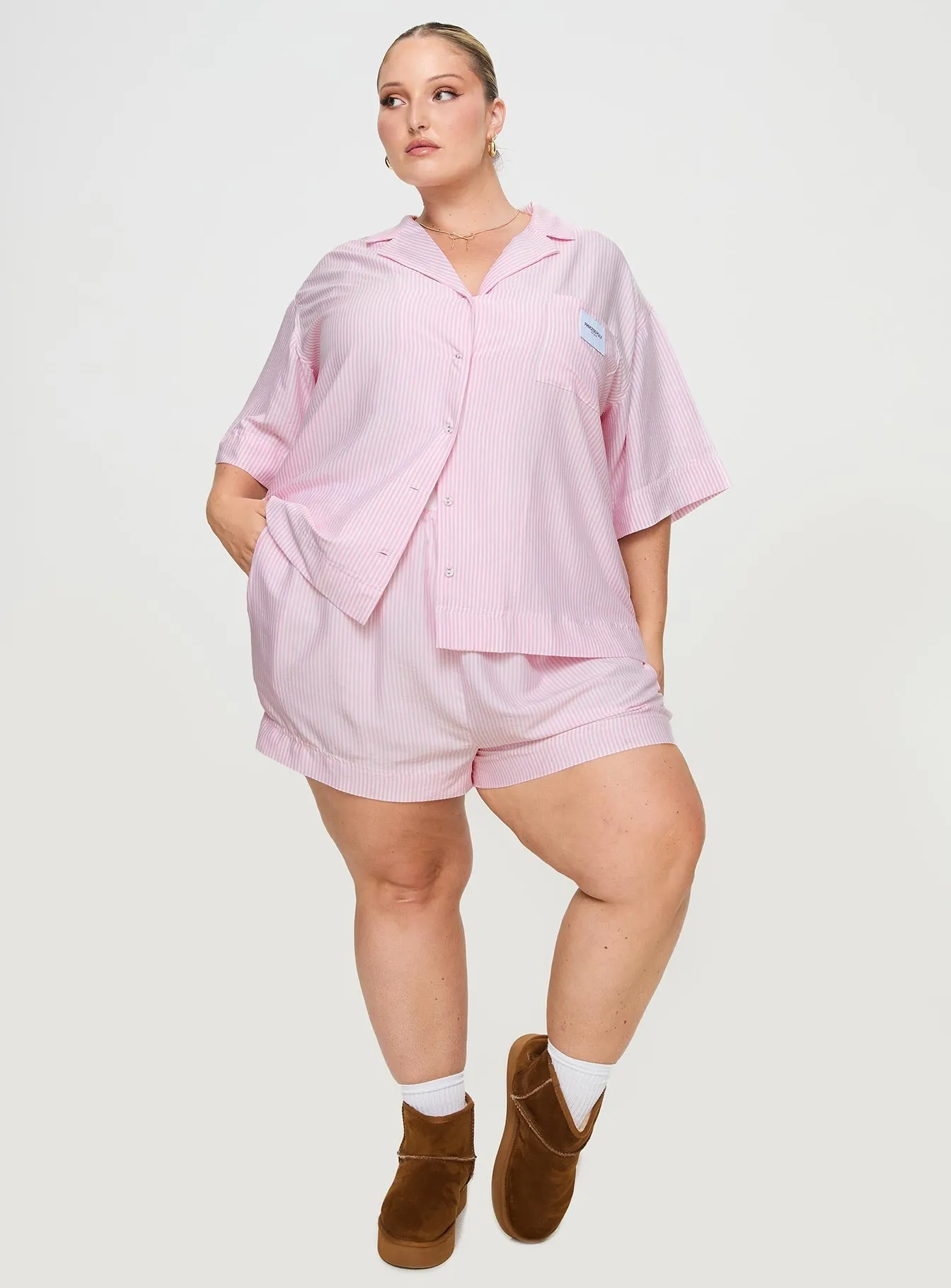 Early Riser Sleep Shirt Pink Stripe Curve