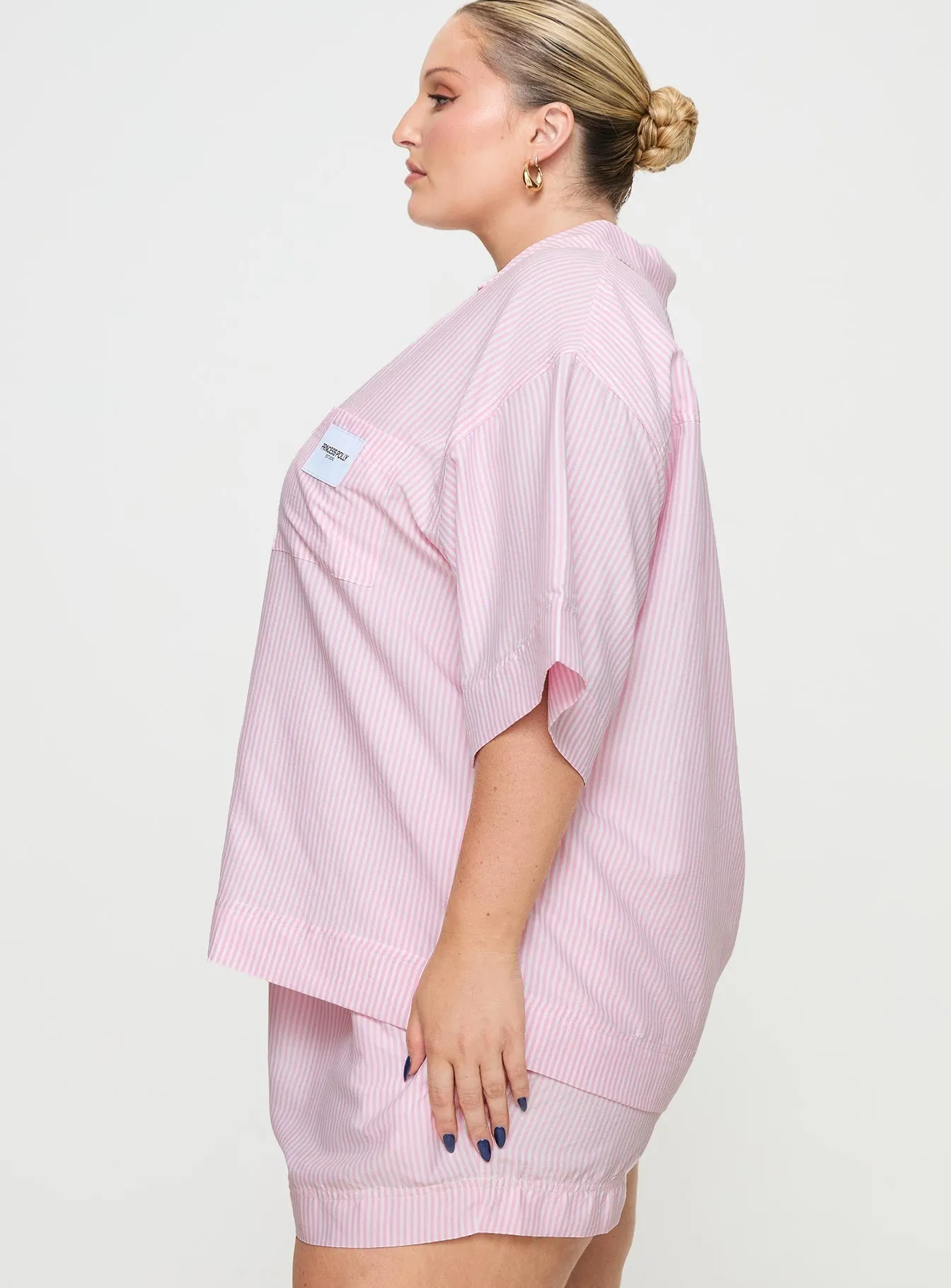 Early Riser Sleep Shirt Pink Stripe Curve