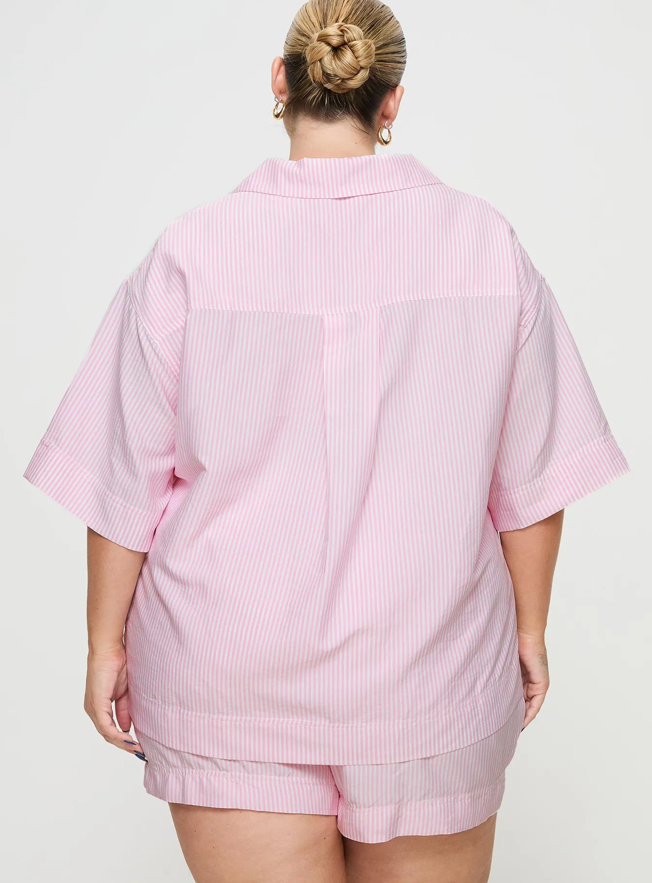 Early Riser Sleep Shirt Pink Stripe Curve