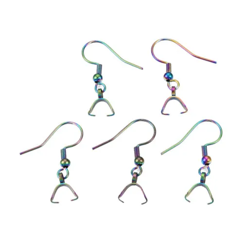 Earring Hooks, 304 Stainless Steel, Ear Wires, Ball And Coil, With Ice Pick Pinch Bails, Electroplated, Rainbow, 27mm