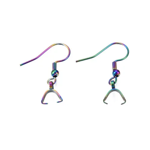 Earring Hooks, 304 Stainless Steel, Ear Wires, Ball And Coil, With Ice Pick Pinch Bails, Electroplated, Rainbow, 27mm