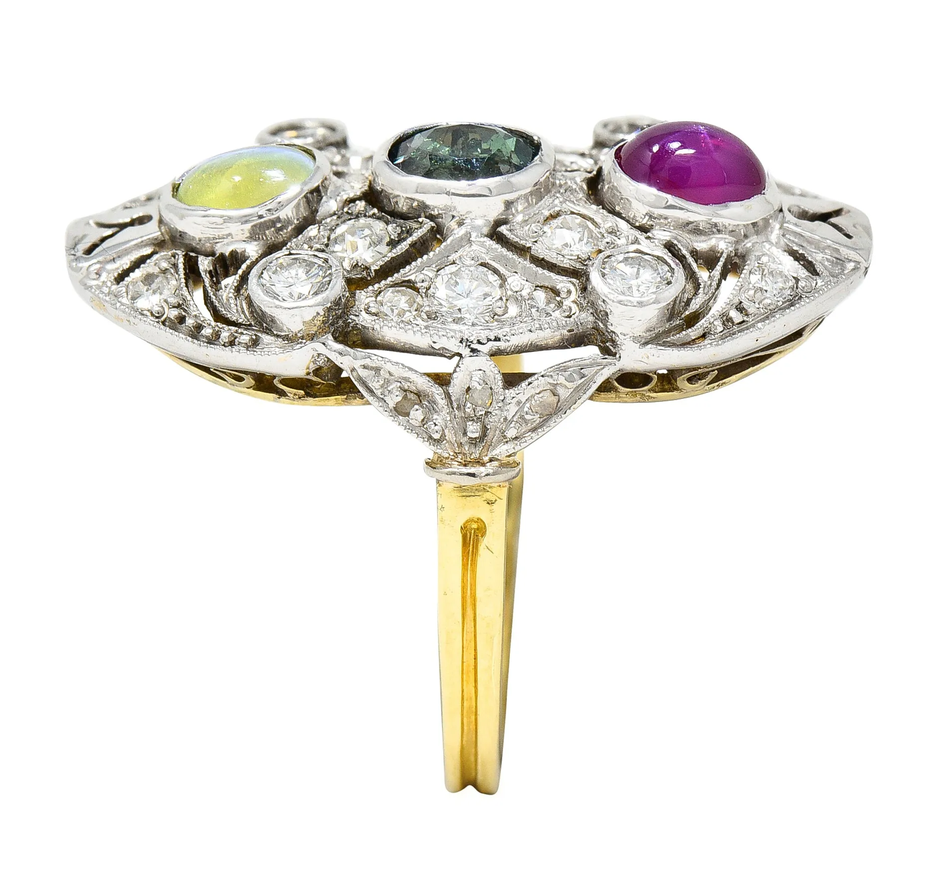 Edwardian Cat's Eye Chrysoberyl Star Ruby Alexandrite Diamond Platinum-Topped 20 Karat Gold Dinner Ring