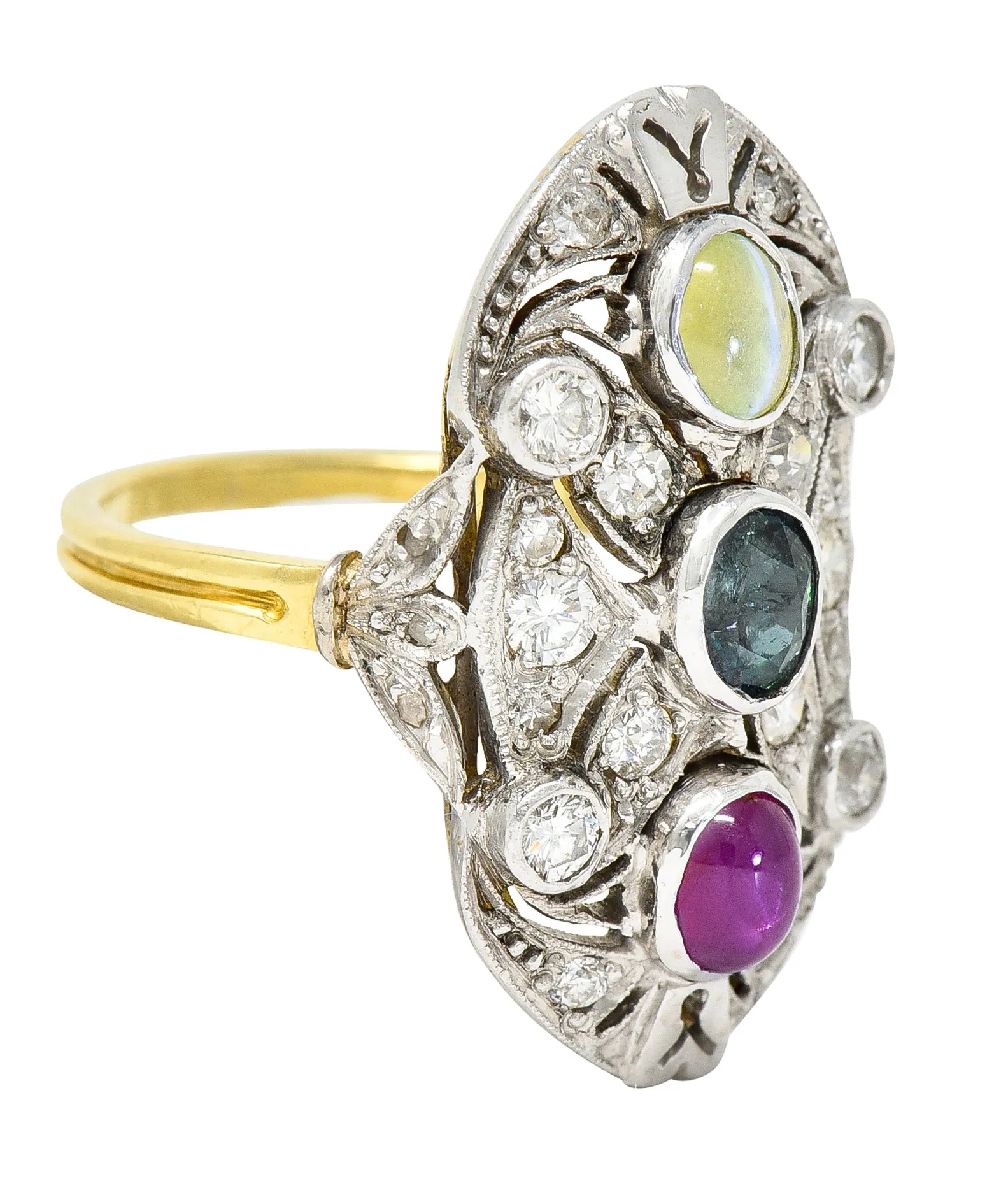 Edwardian Cat's Eye Chrysoberyl Star Ruby Alexandrite Diamond Platinum-Topped 20 Karat Gold Dinner Ring