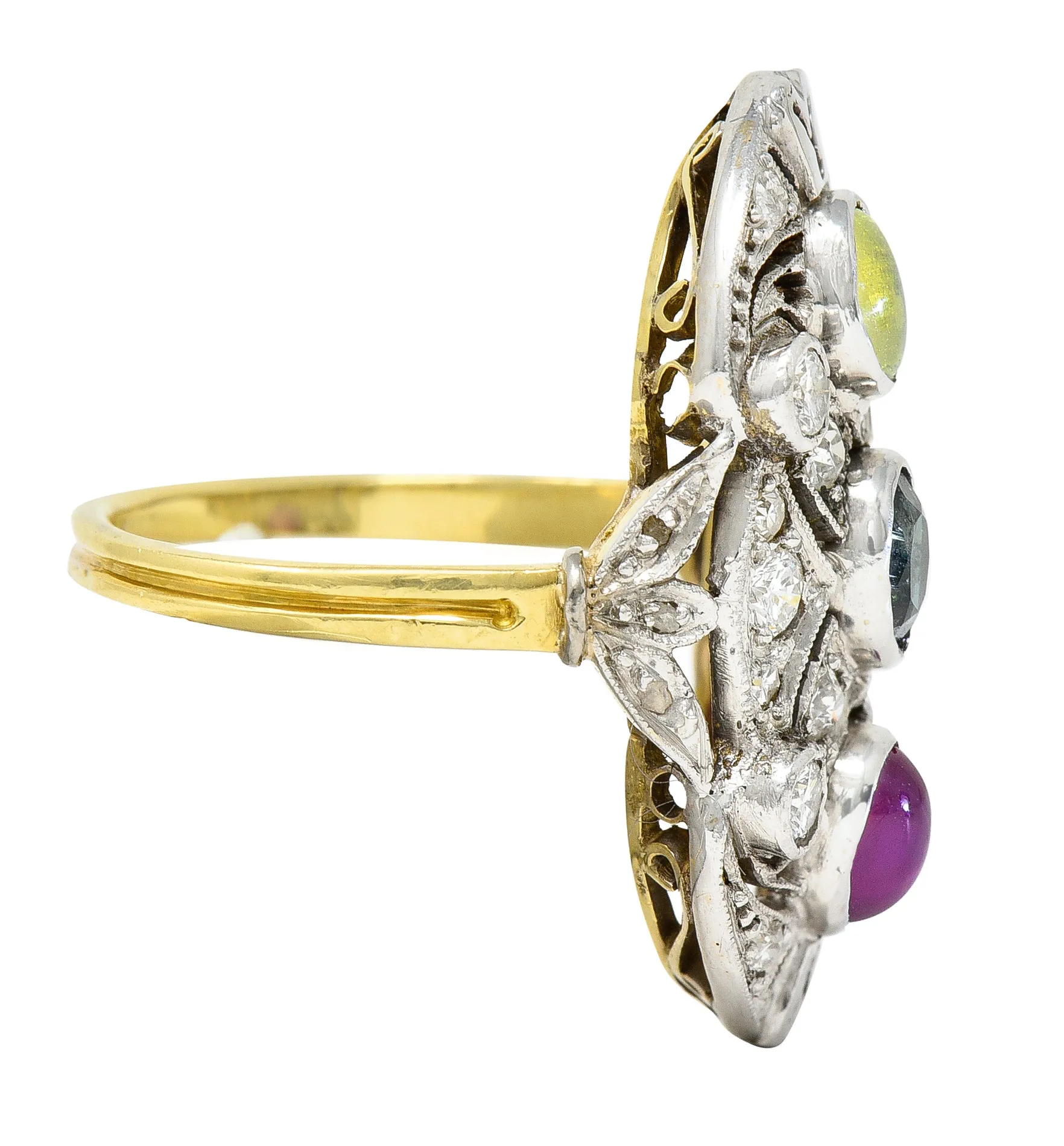 Edwardian Cat's Eye Chrysoberyl Star Ruby Alexandrite Diamond Platinum-Topped 20 Karat Gold Dinner Ring