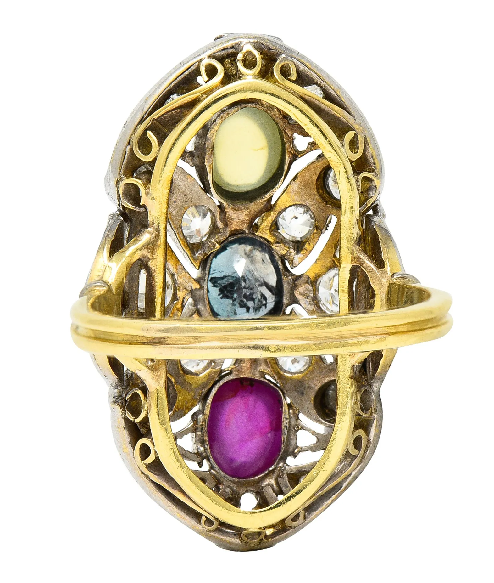 Edwardian Cat's Eye Chrysoberyl Star Ruby Alexandrite Diamond Platinum-Topped 20 Karat Gold Dinner Ring