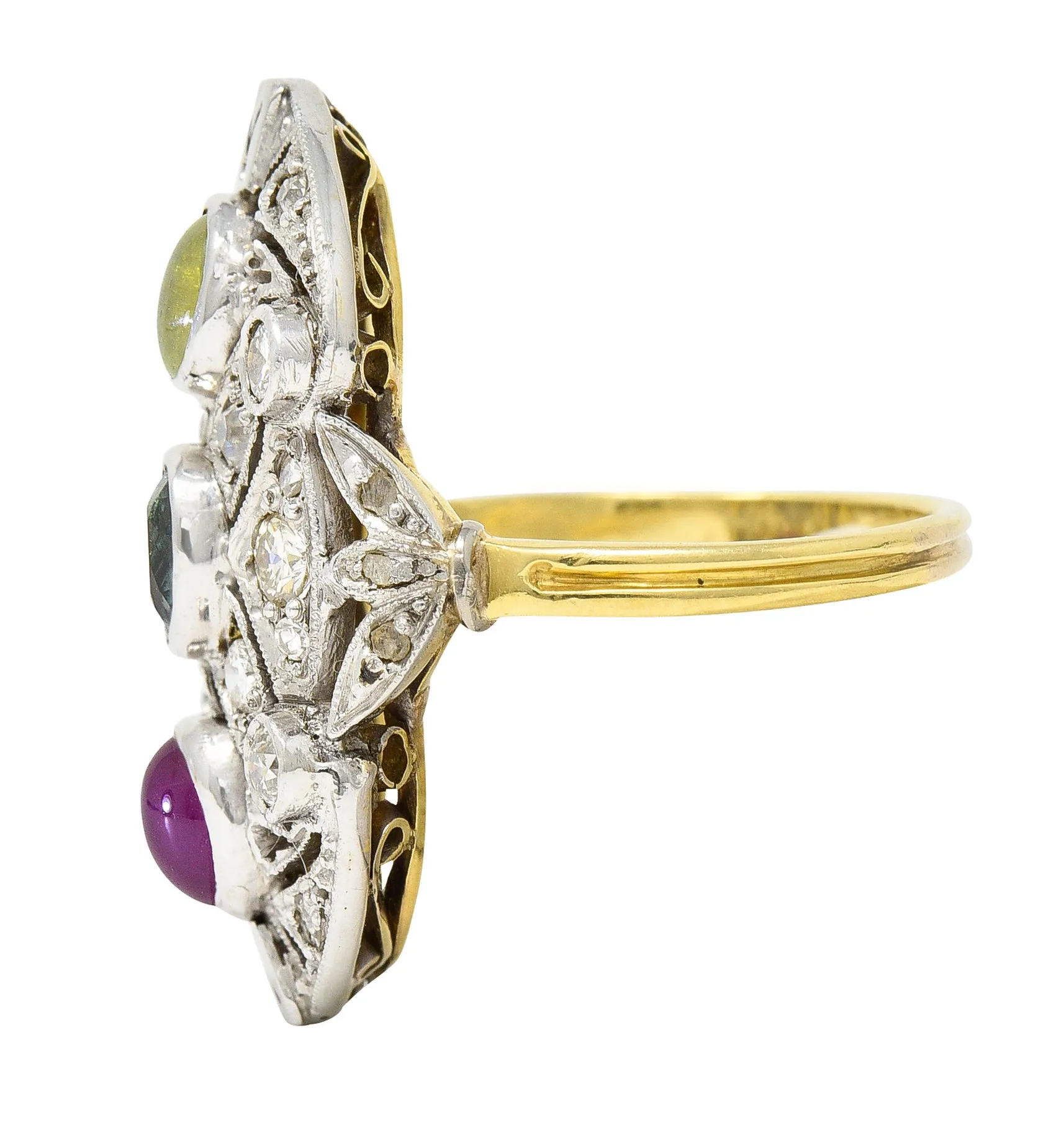 Edwardian Cat's Eye Chrysoberyl Star Ruby Alexandrite Diamond Platinum-Topped 20 Karat Gold Dinner Ring