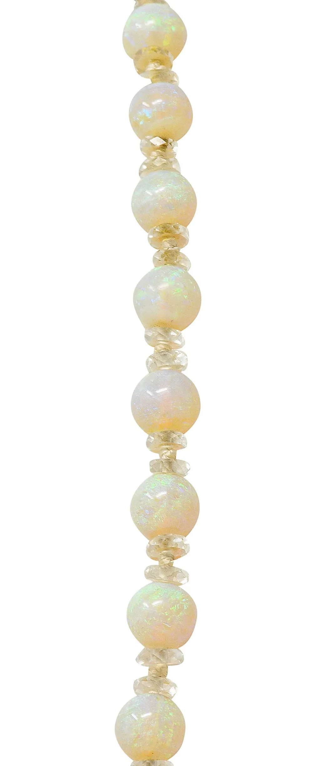 Edwardian Opal Diamond Rock Crystal Platinum Strand Necklace