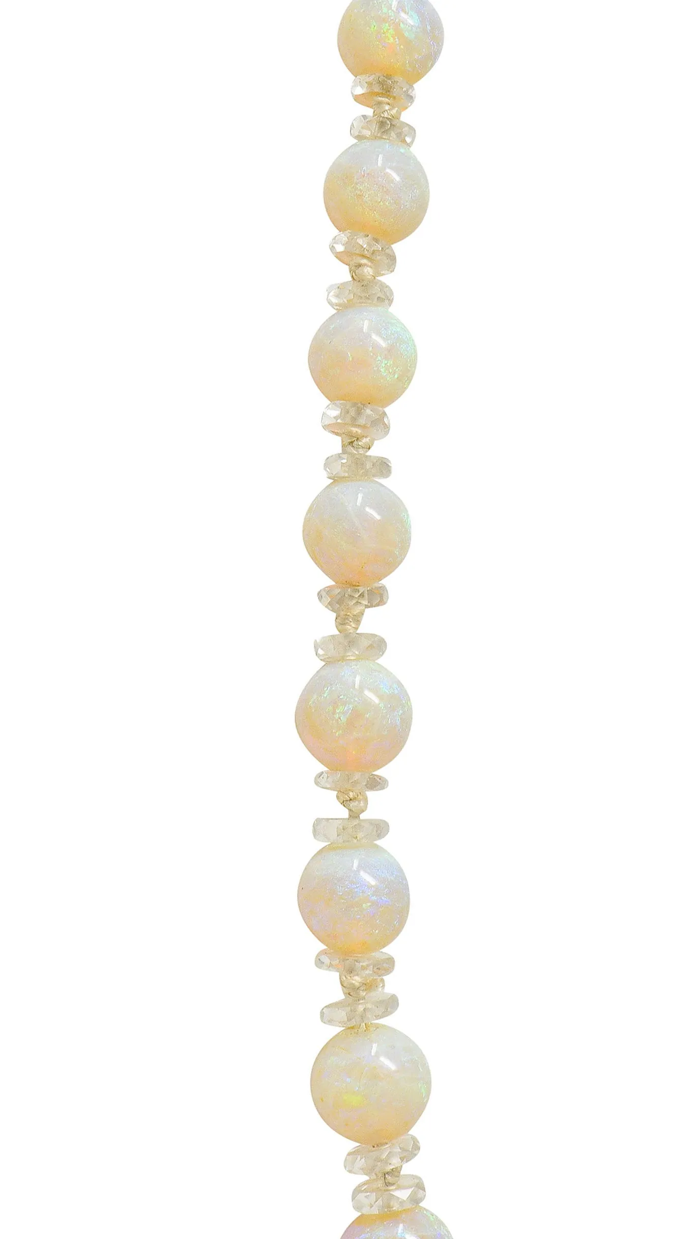 Edwardian Opal Diamond Rock Crystal Platinum Strand Necklace