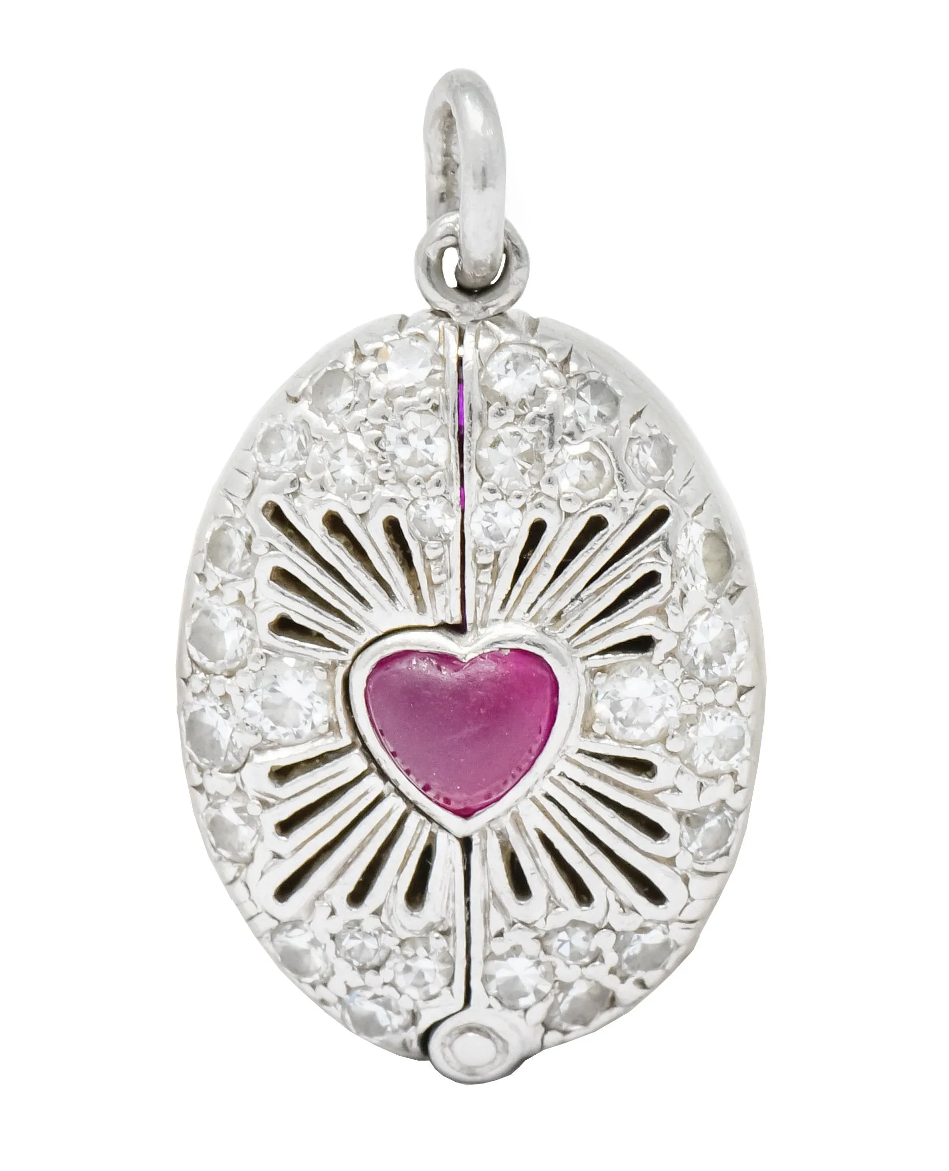 Edwardian Ruby Diamond Platinum Sacred Heart Cross Articulated Charm