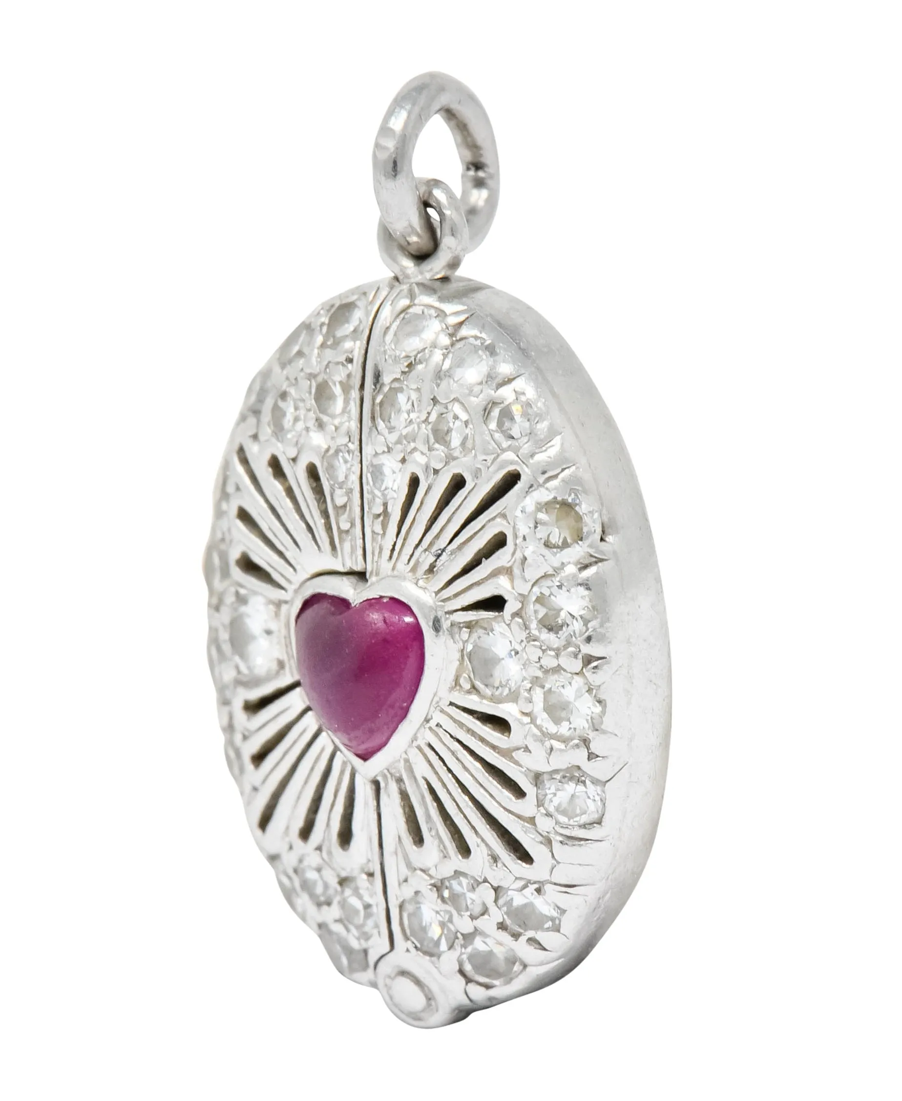 Edwardian Ruby Diamond Platinum Sacred Heart Cross Articulated Charm