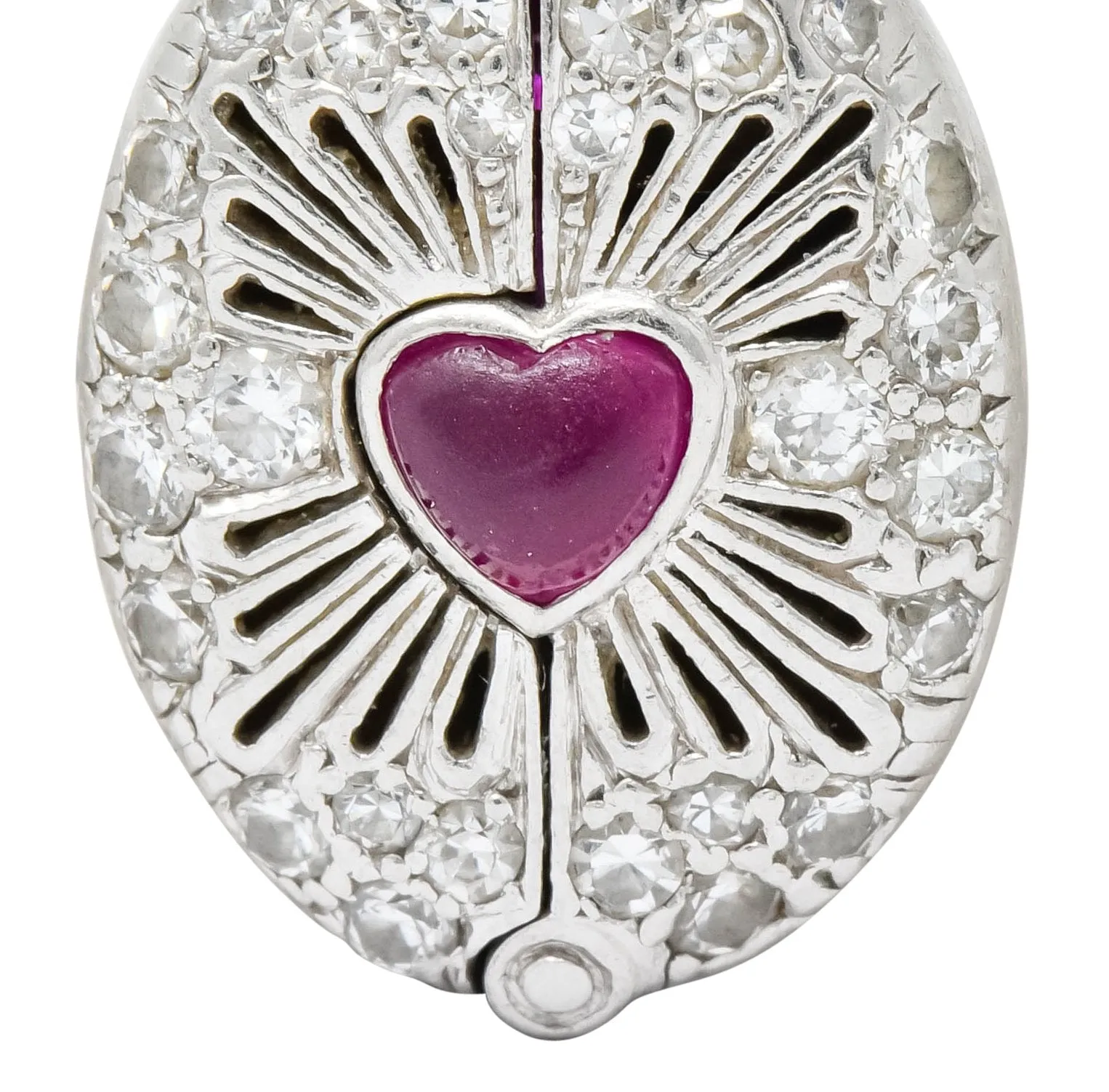 Edwardian Ruby Diamond Platinum Sacred Heart Cross Articulated Charm