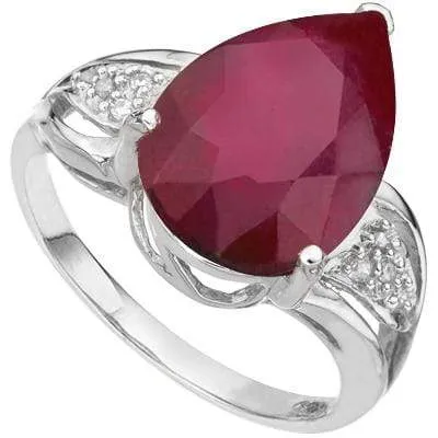 ELITE 5.61 CARAT GENUINE RUBY & GENUINE DIAMOND 10K SOLID WHITE GOLD RING