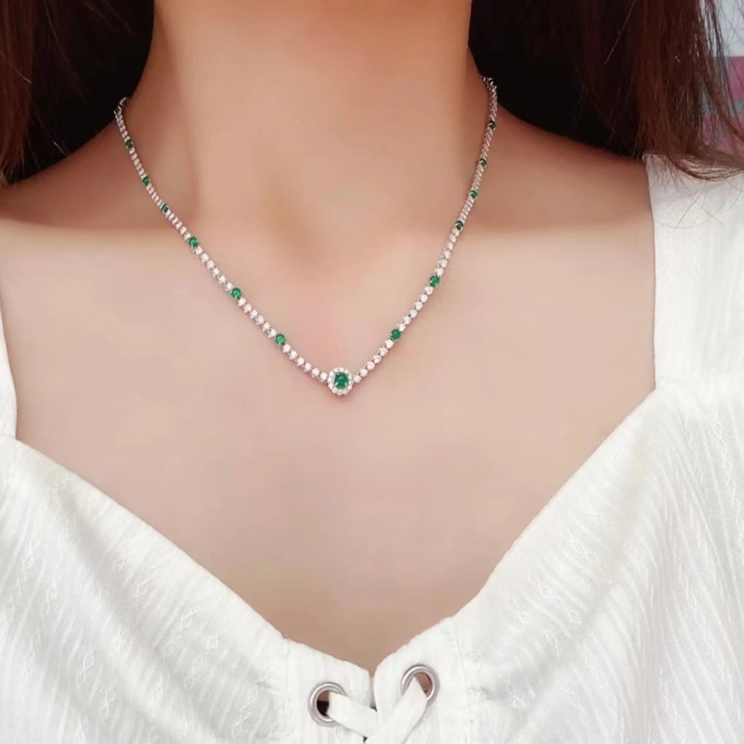 Emerald Diamond Tennis Necklace