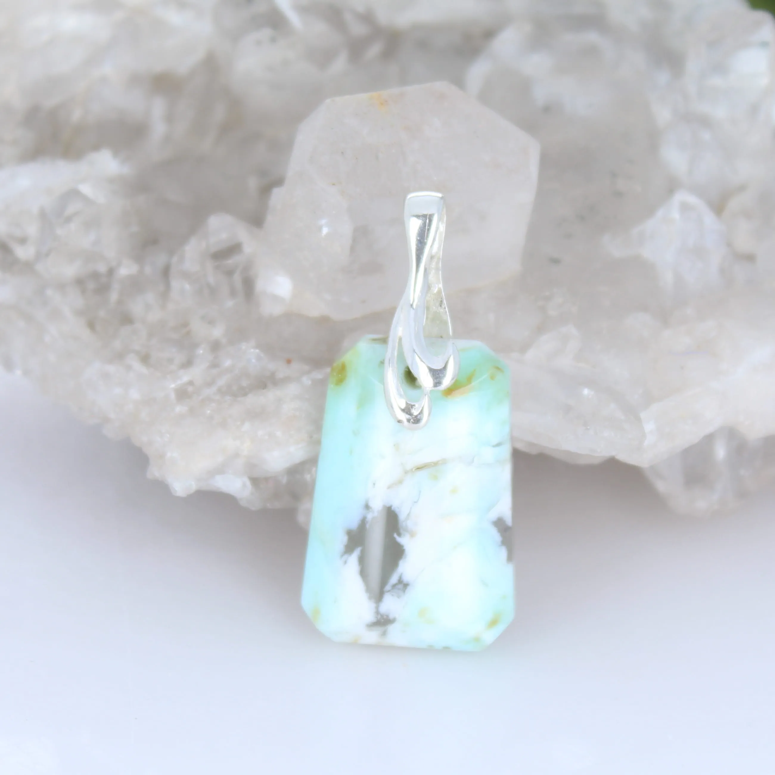 Ethereal Blue PERUVIAN OPAL Necklace Pendant Sterling Bail