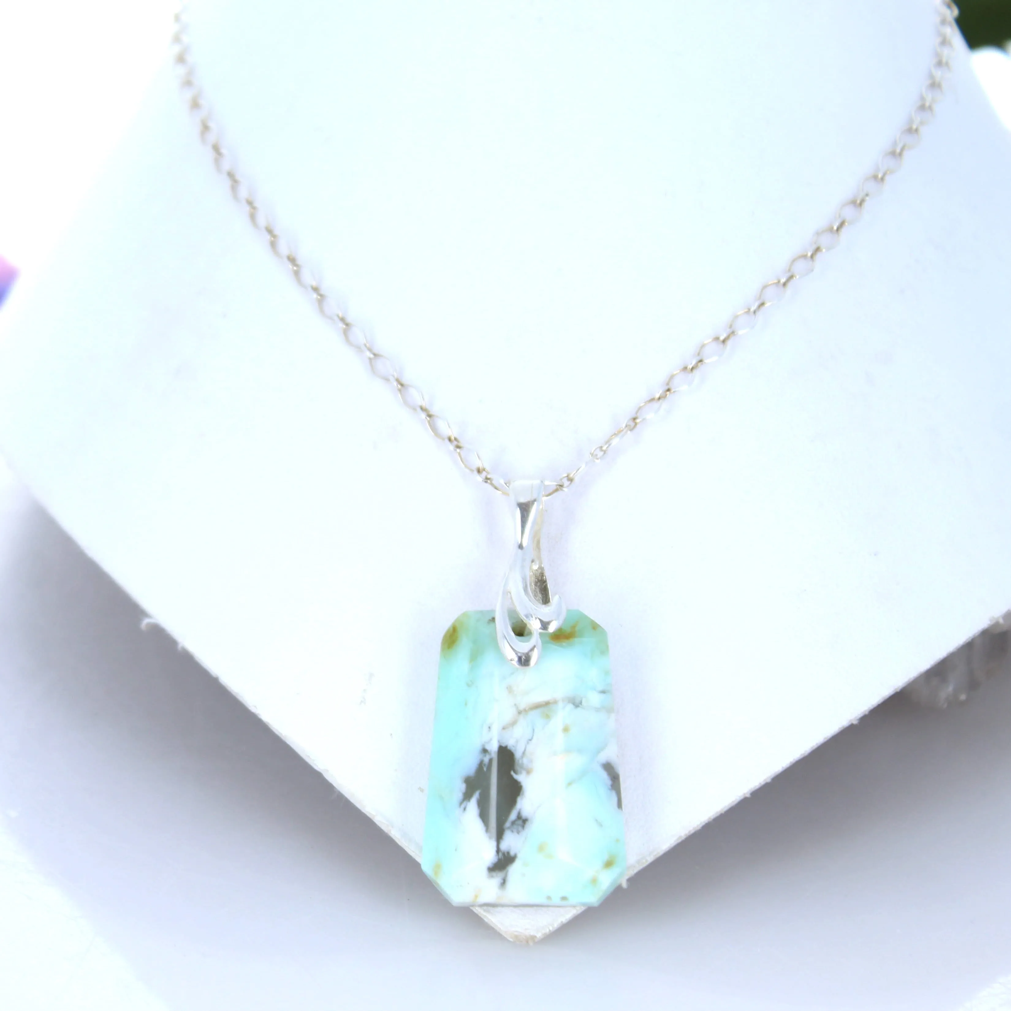 Ethereal Blue PERUVIAN OPAL Necklace Pendant Sterling Bail