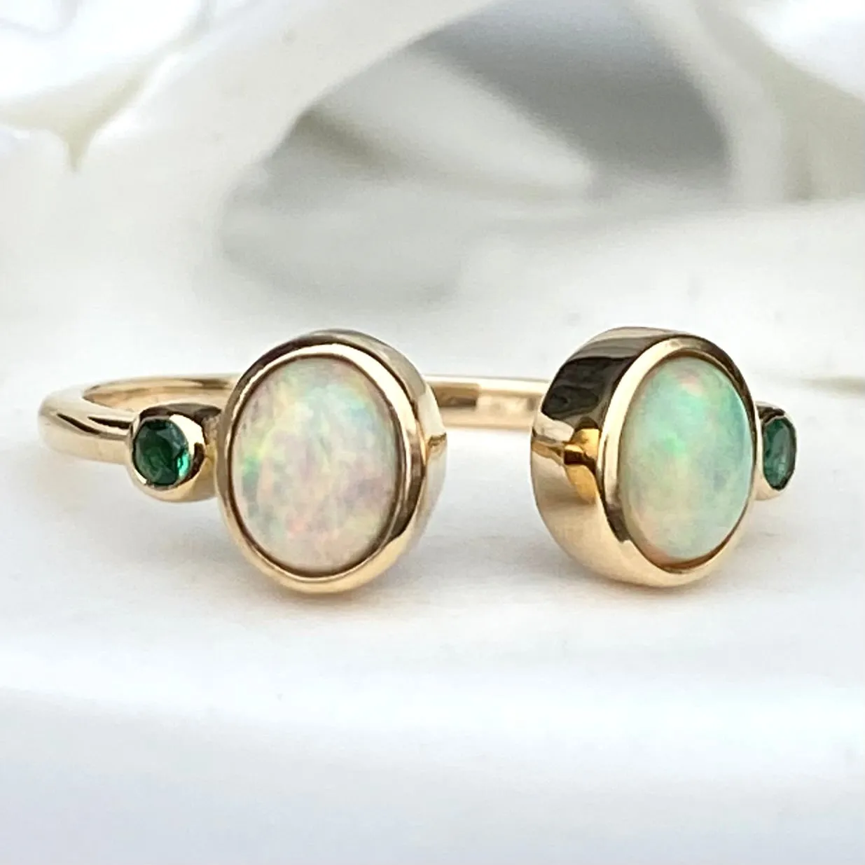 ETHIOPIAN OPAL AND EMERALD RING