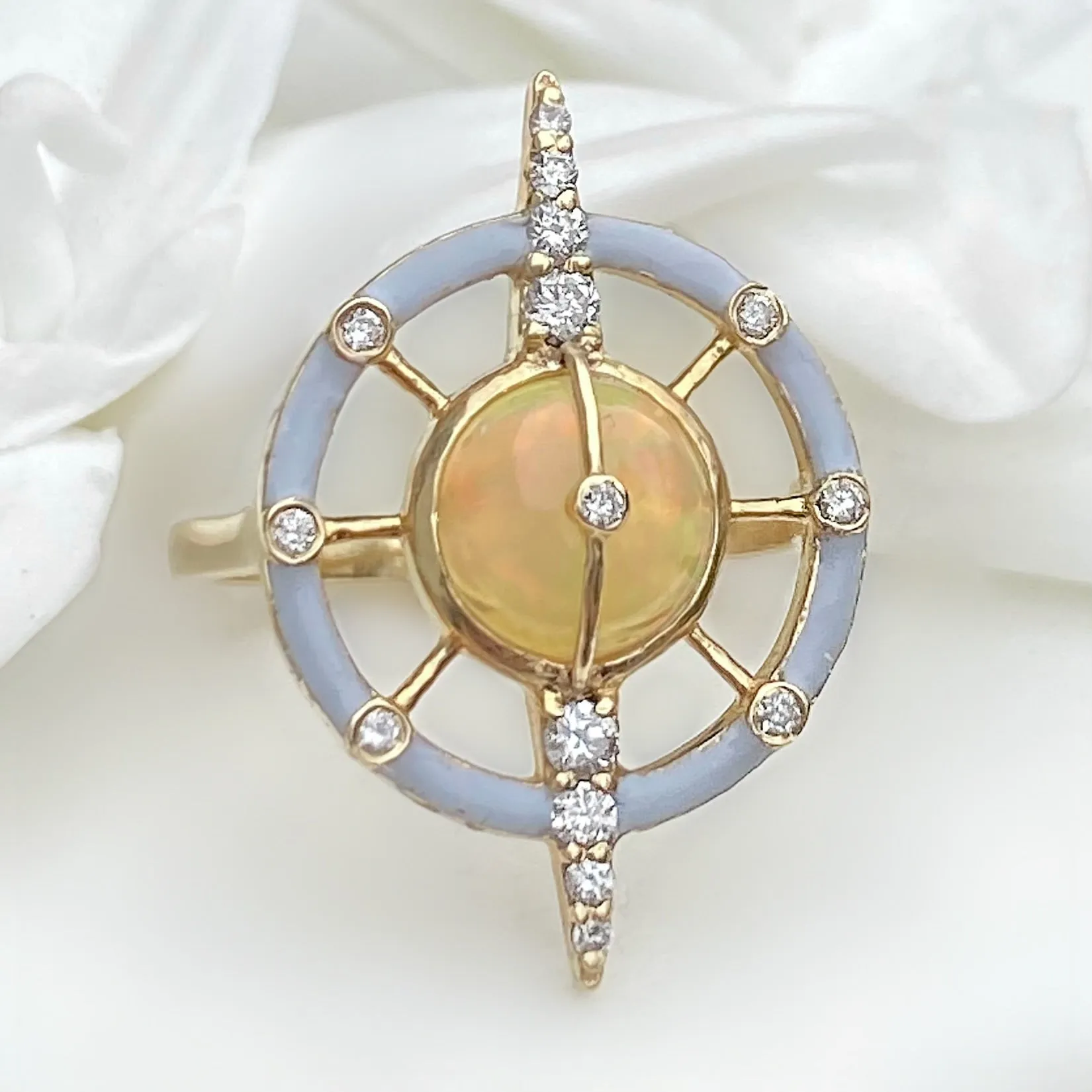 Ethiopian Opal, Enamel and Diamond Statement Ring