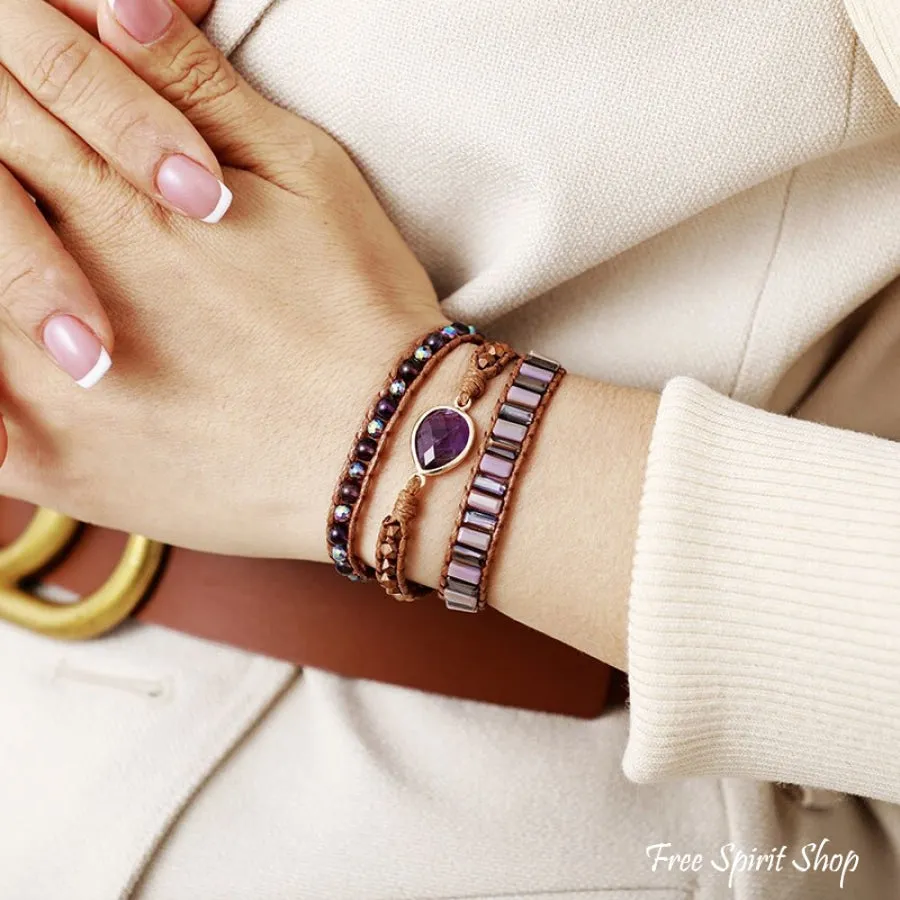 Fantasy Purple Amethyst Beaded Wrap Bracelet