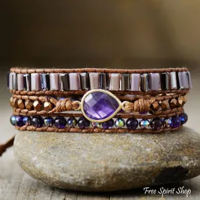 Fantasy Purple Amethyst Beaded Wrap Bracelet