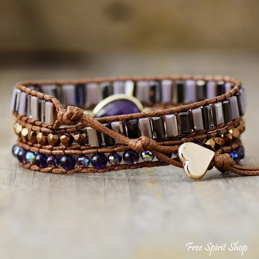 Fantasy Purple Amethyst Beaded Wrap Bracelet