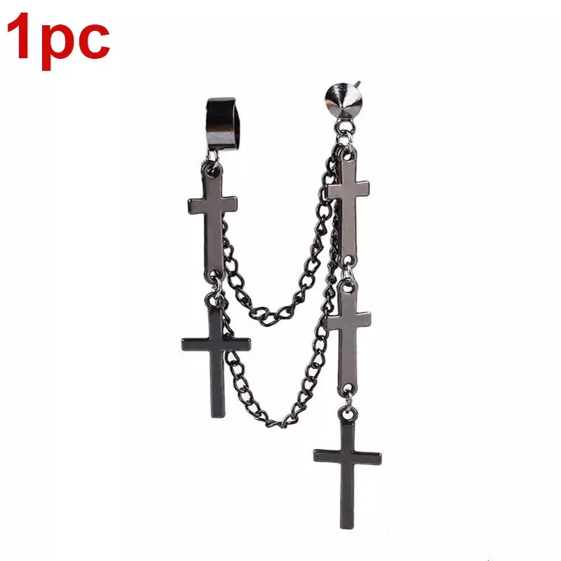 Fashion Cross Tassel Gothic Punk Chains Ear Cuff Earrings