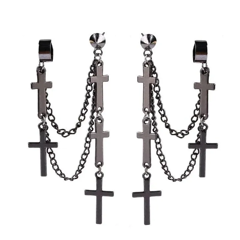 Fashion Cross Tassel Gothic Punk Chains Ear Cuff Earrings