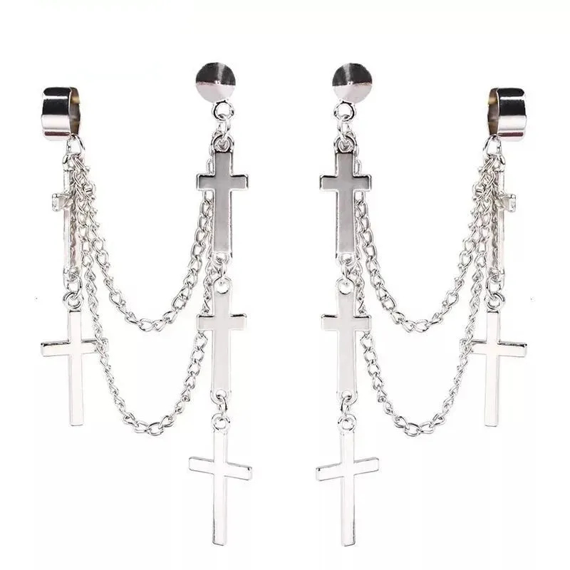 Fashion Cross Tassel Gothic Punk Chains Ear Cuff Earrings