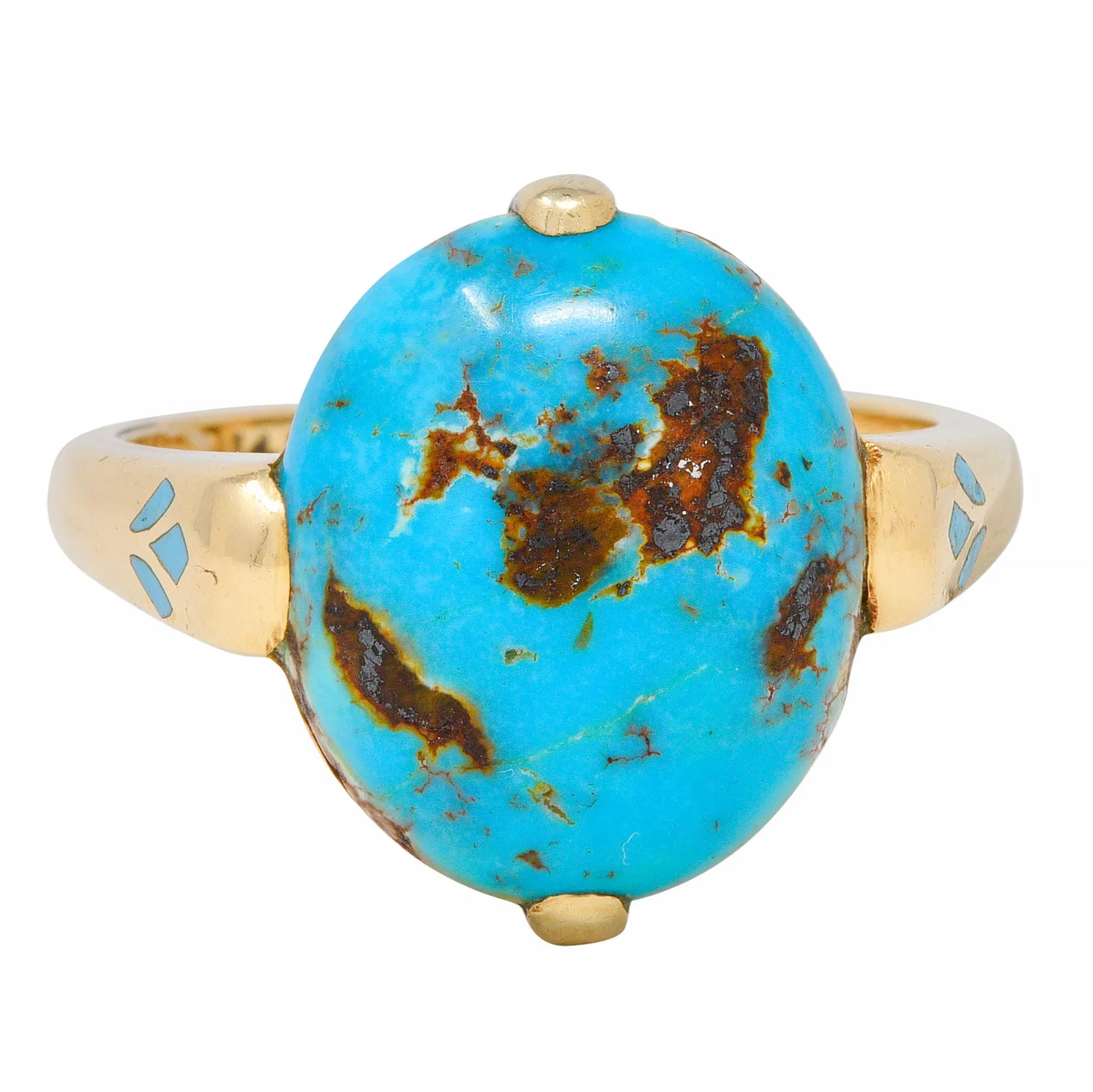 Felger Inc. Art Deco Turquoise Enamel 14 Karat Yellow Gold Antique Ring