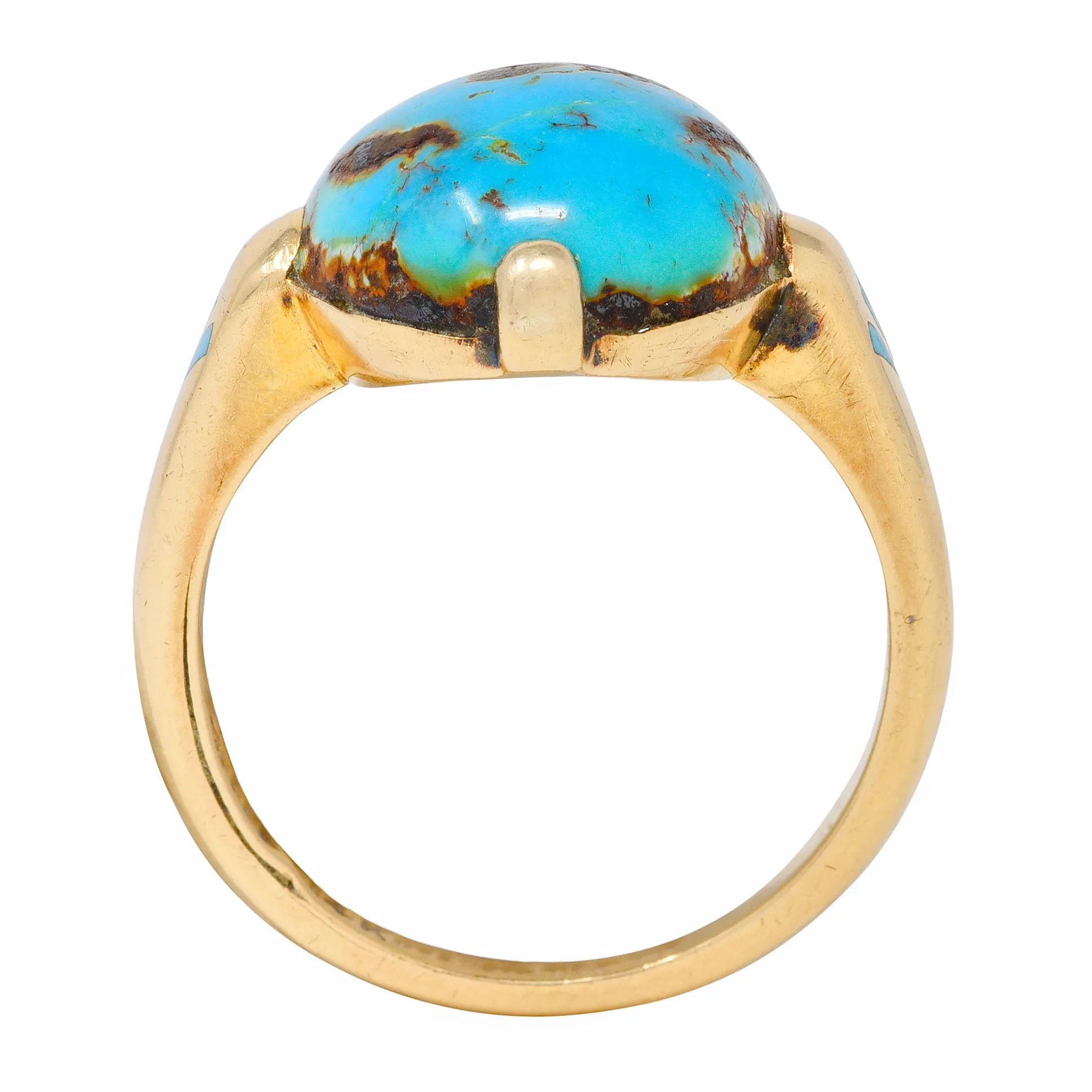 Felger Inc. Art Deco Turquoise Enamel 14 Karat Yellow Gold Antique Ring