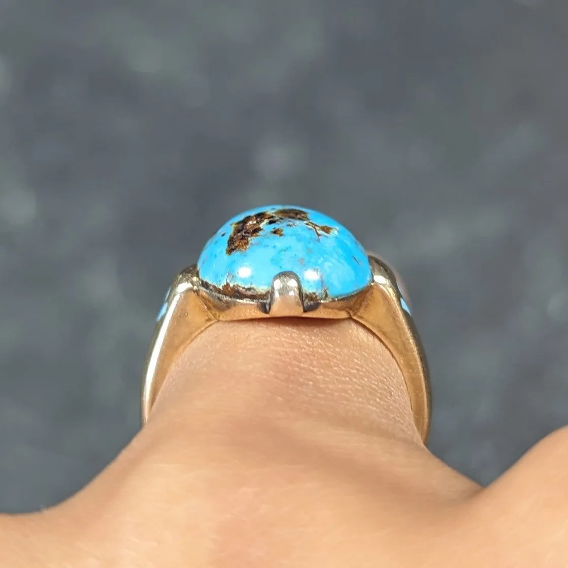 Felger Inc. Art Deco Turquoise Enamel 14 Karat Yellow Gold Antique Ring