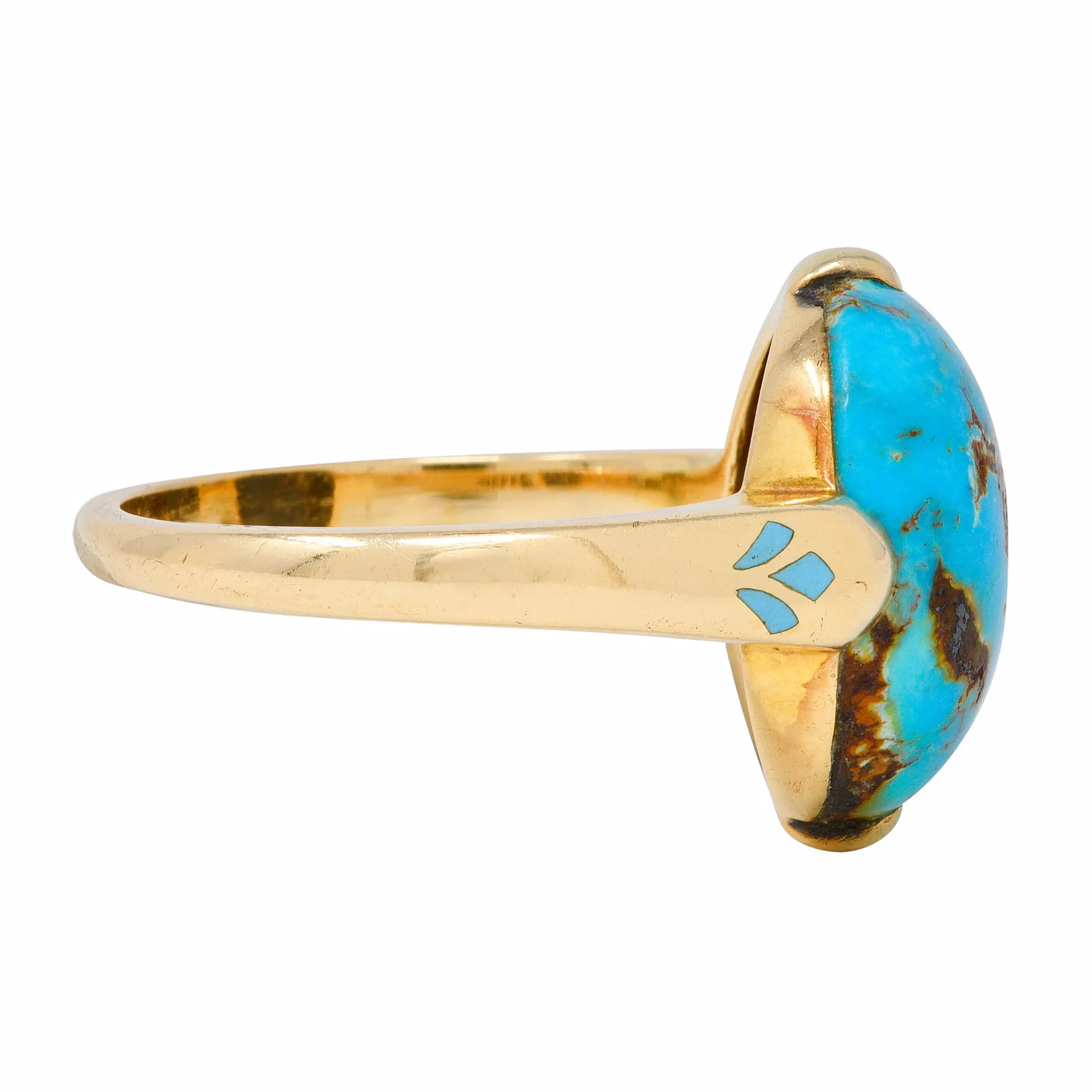 Felger Inc. Art Deco Turquoise Enamel 14 Karat Yellow Gold Antique Ring