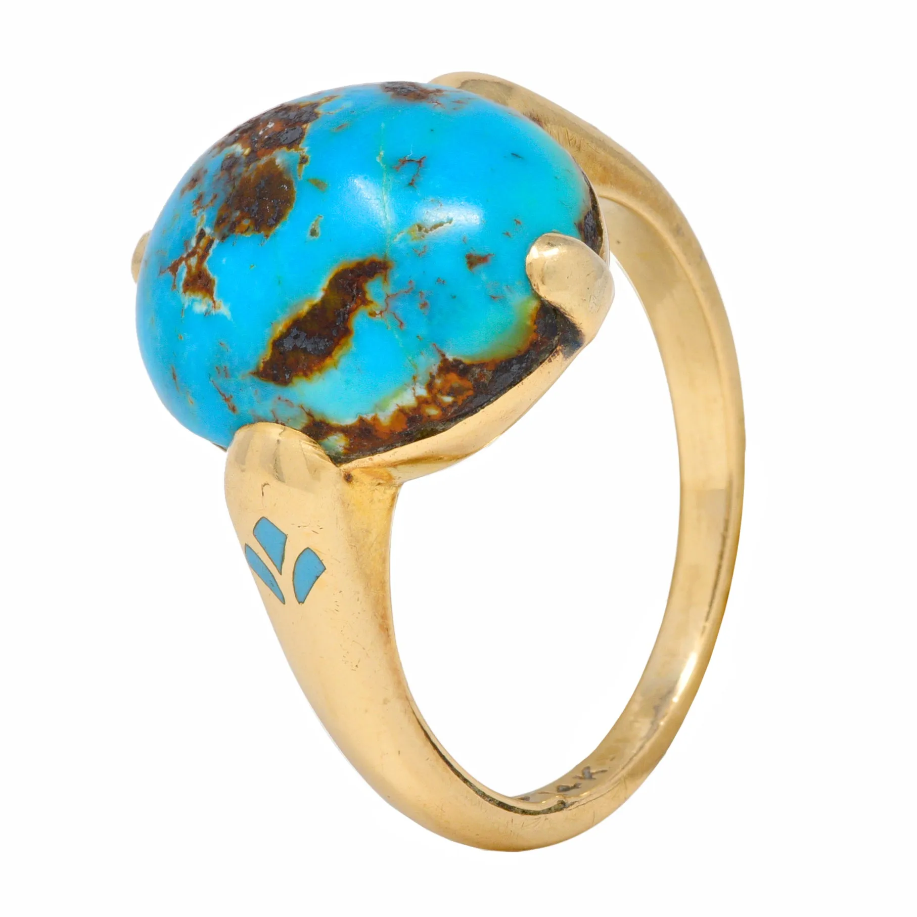 Felger Inc. Art Deco Turquoise Enamel 14 Karat Yellow Gold Antique Ring