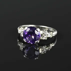 Fine 18K White Gold Diamond Amethyst Ring