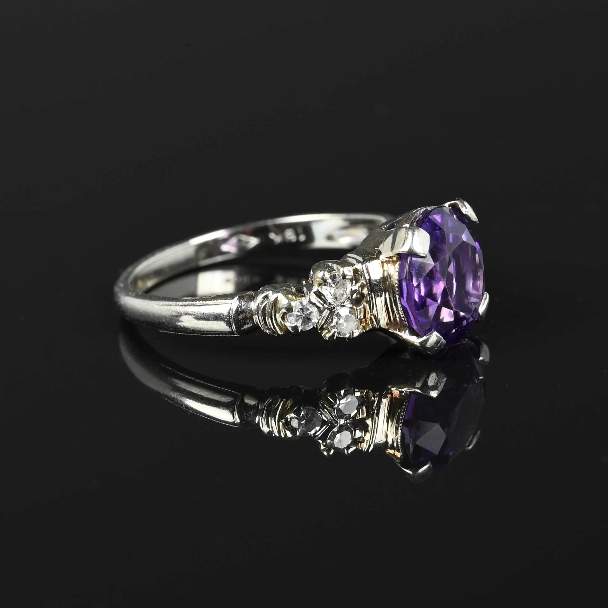 Fine 18K White Gold Diamond Amethyst Ring