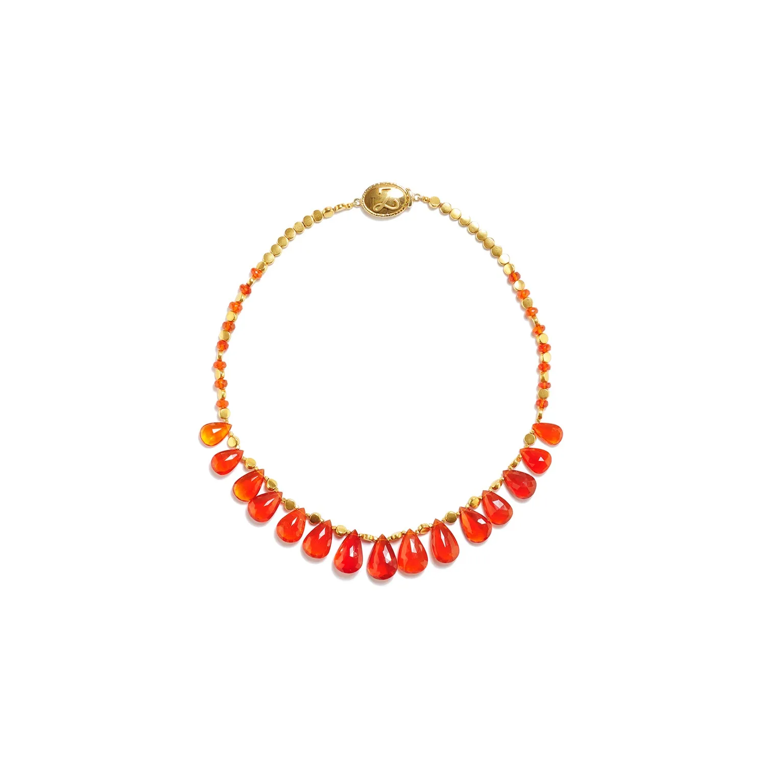 Fire Opal Briolette & Gold Necklace