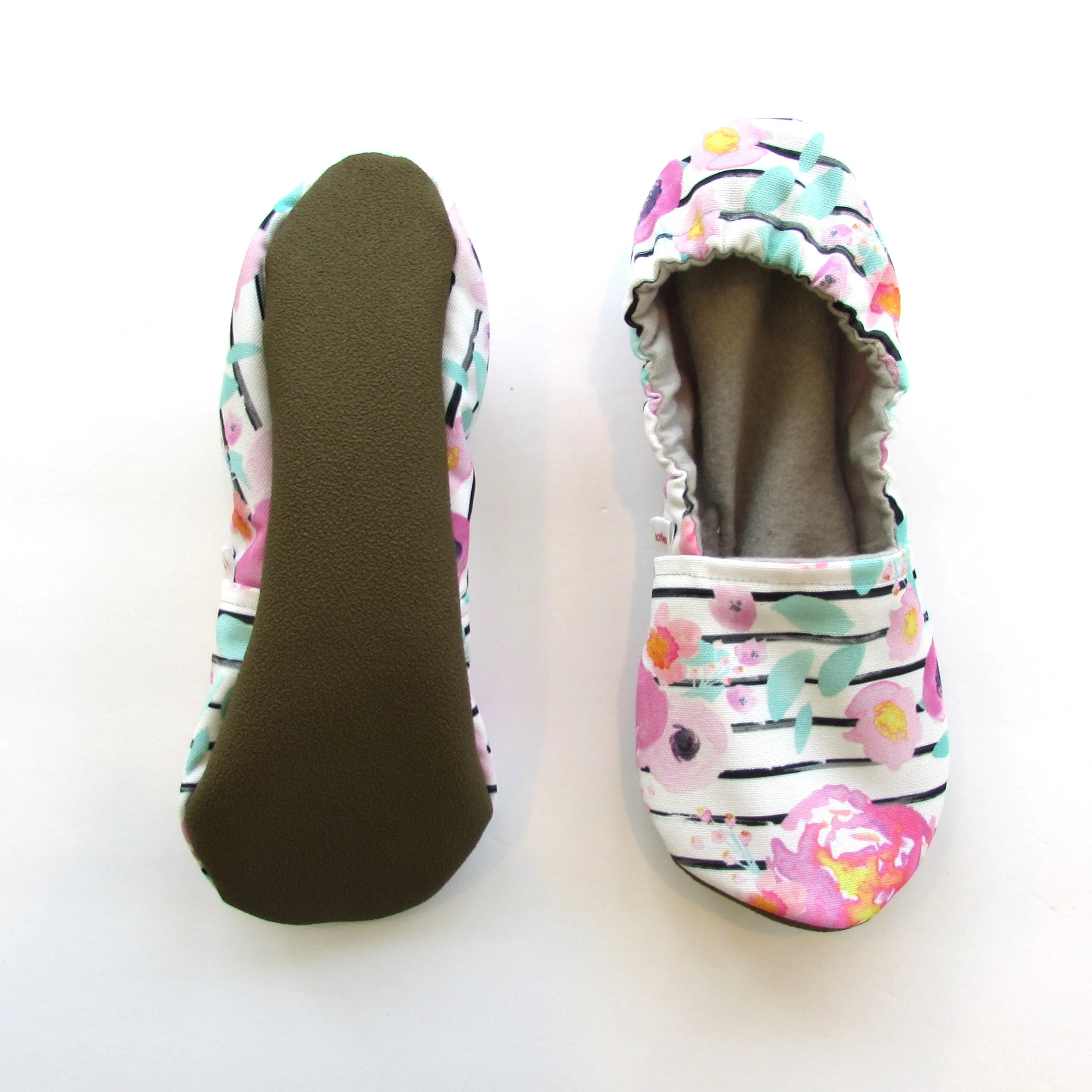 Floral Stripe Women's Slippers