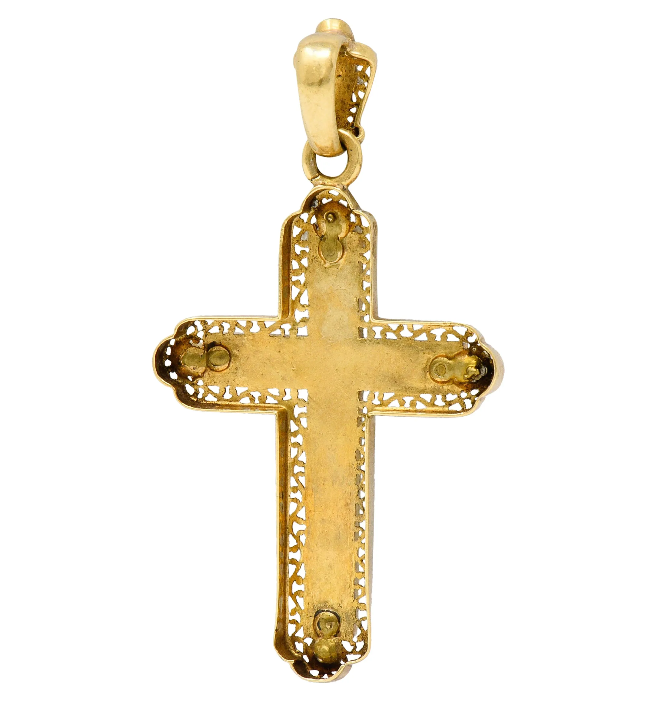 French Victorian Turquoise Pearl 18 Karat Gold Cross Pendant