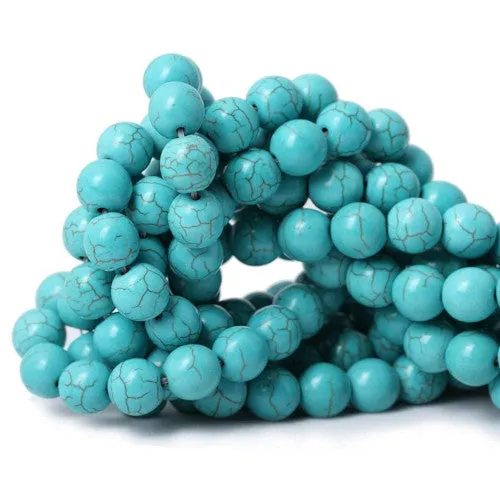 Gemstone Beads, Howlite, Magnesite, Natural, Round, (Dyed), Turquoise, 10mm