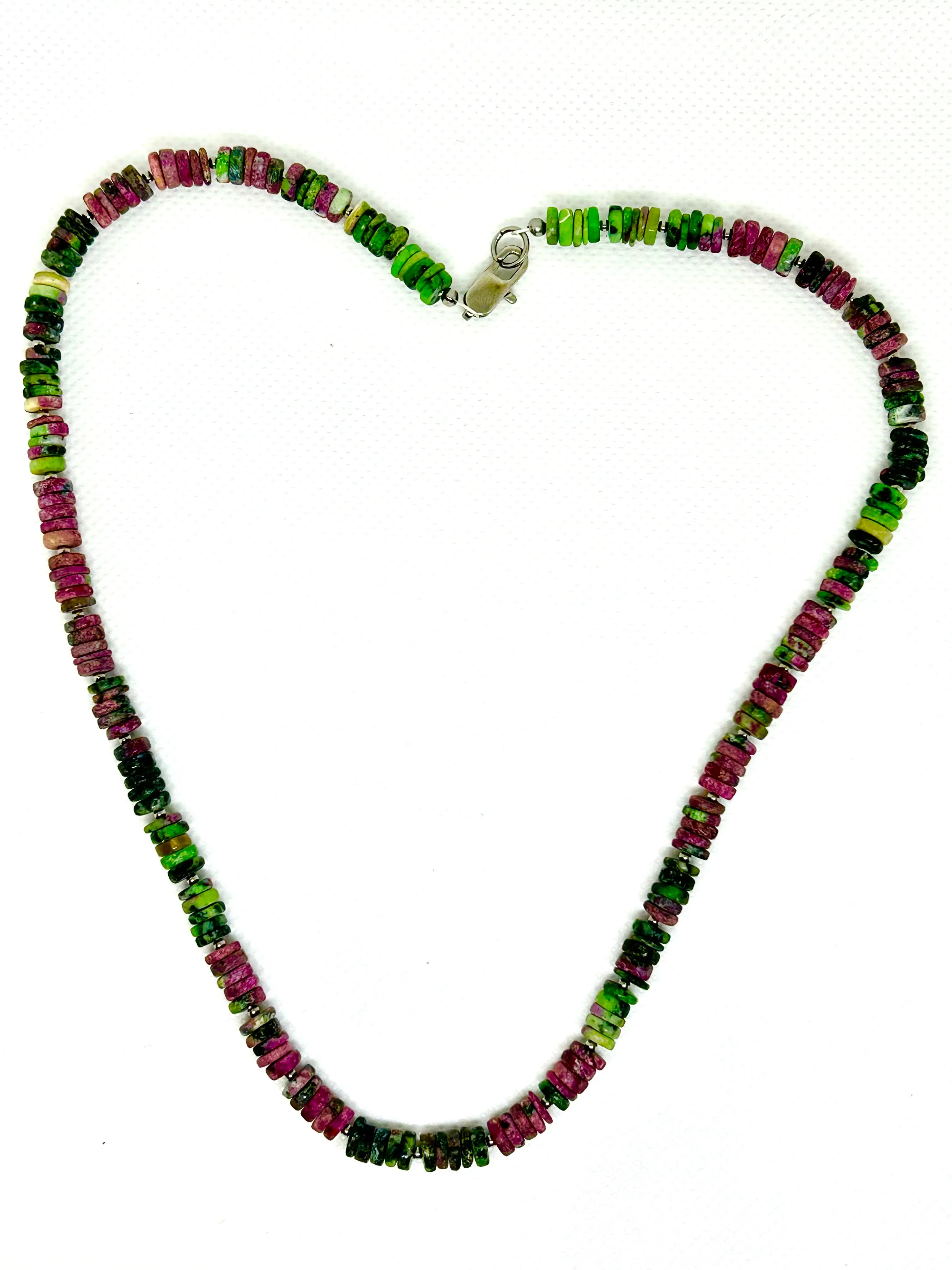 Genuine Ruby Zoosite necklace with hypoallergenic stainless steel beads and clasp.  19.5” long.  EP117