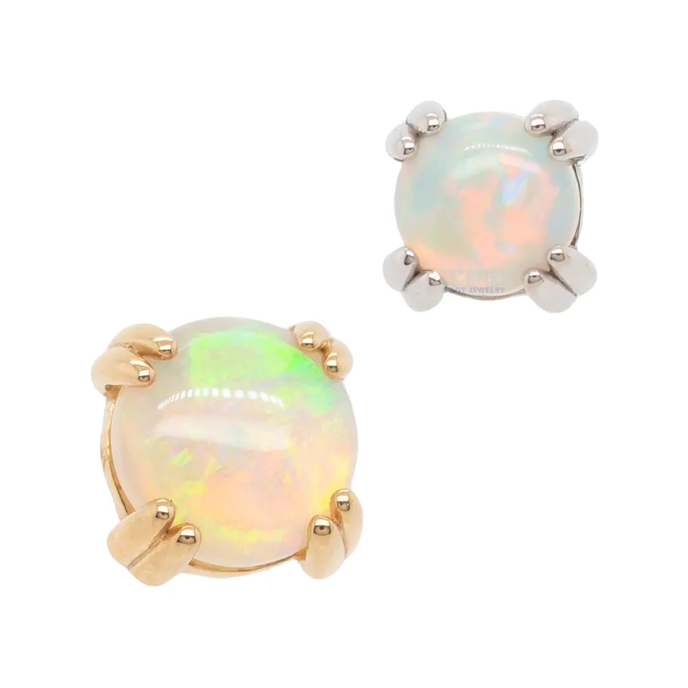 Genuine White Opal Cabochon Prong Set Threaded End in Gold