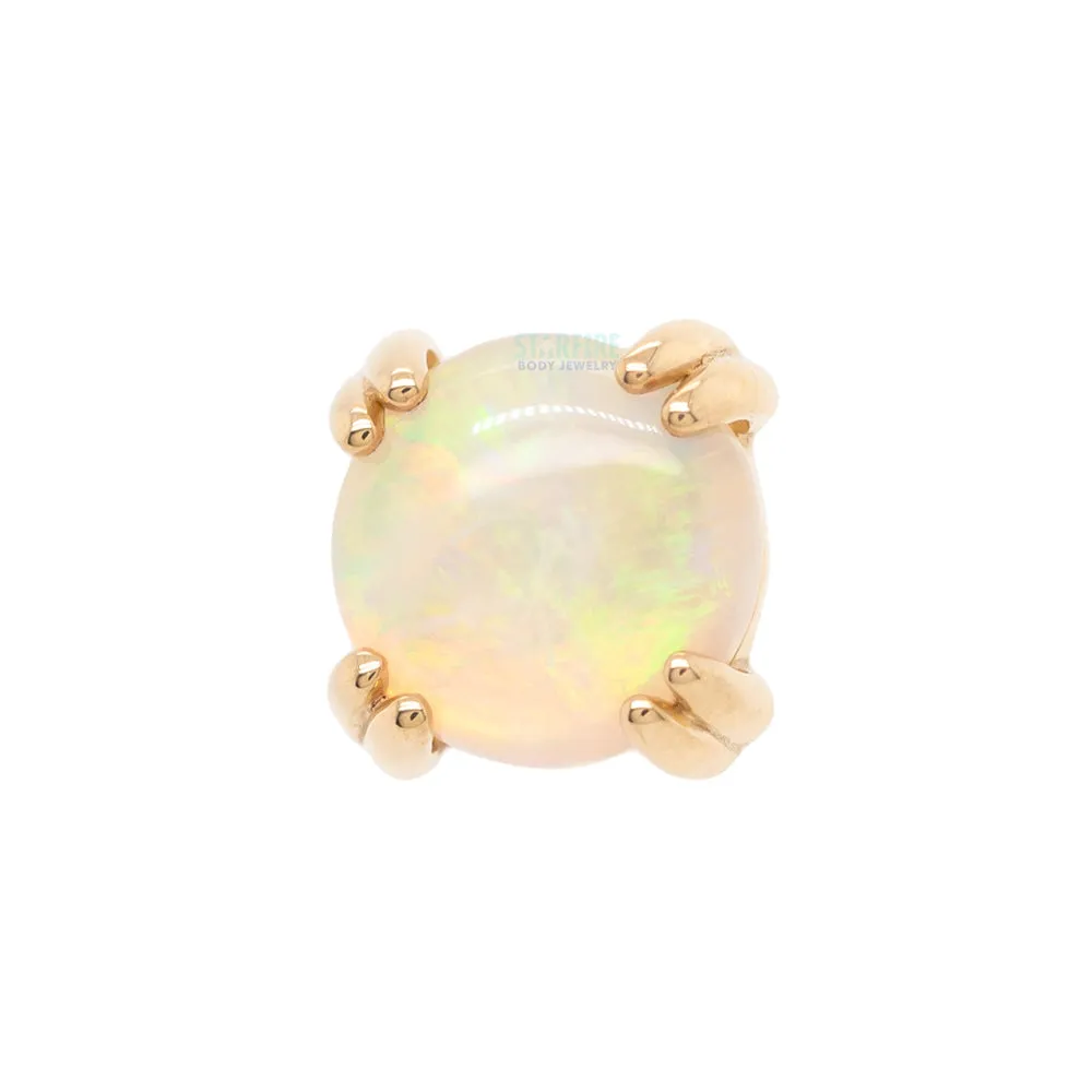 Genuine White Opal Cabochon Prong Set Threaded End in Gold