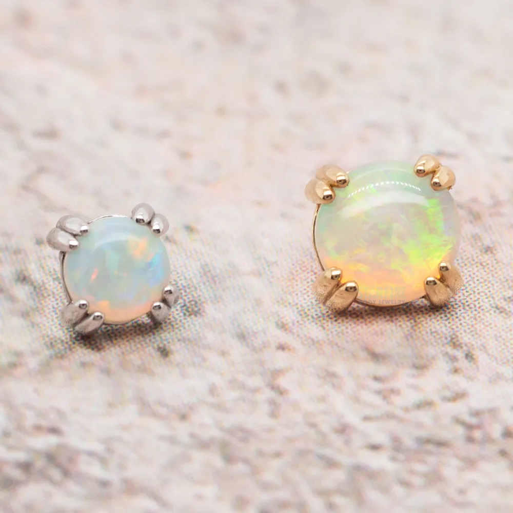 Genuine White Opal Cabochon Prong Set Threaded End in Gold