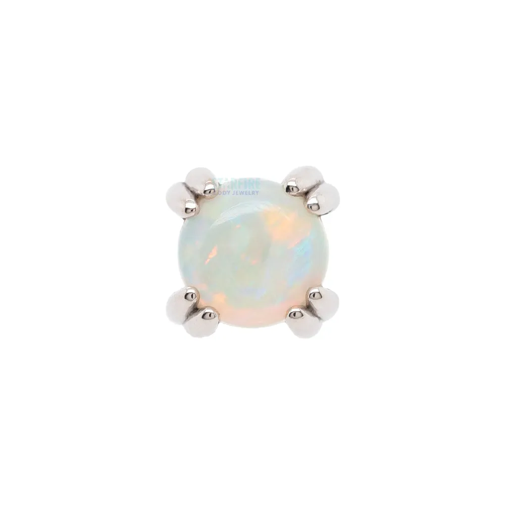 Genuine White Opal Cabochon Prong Set Threaded End in Gold