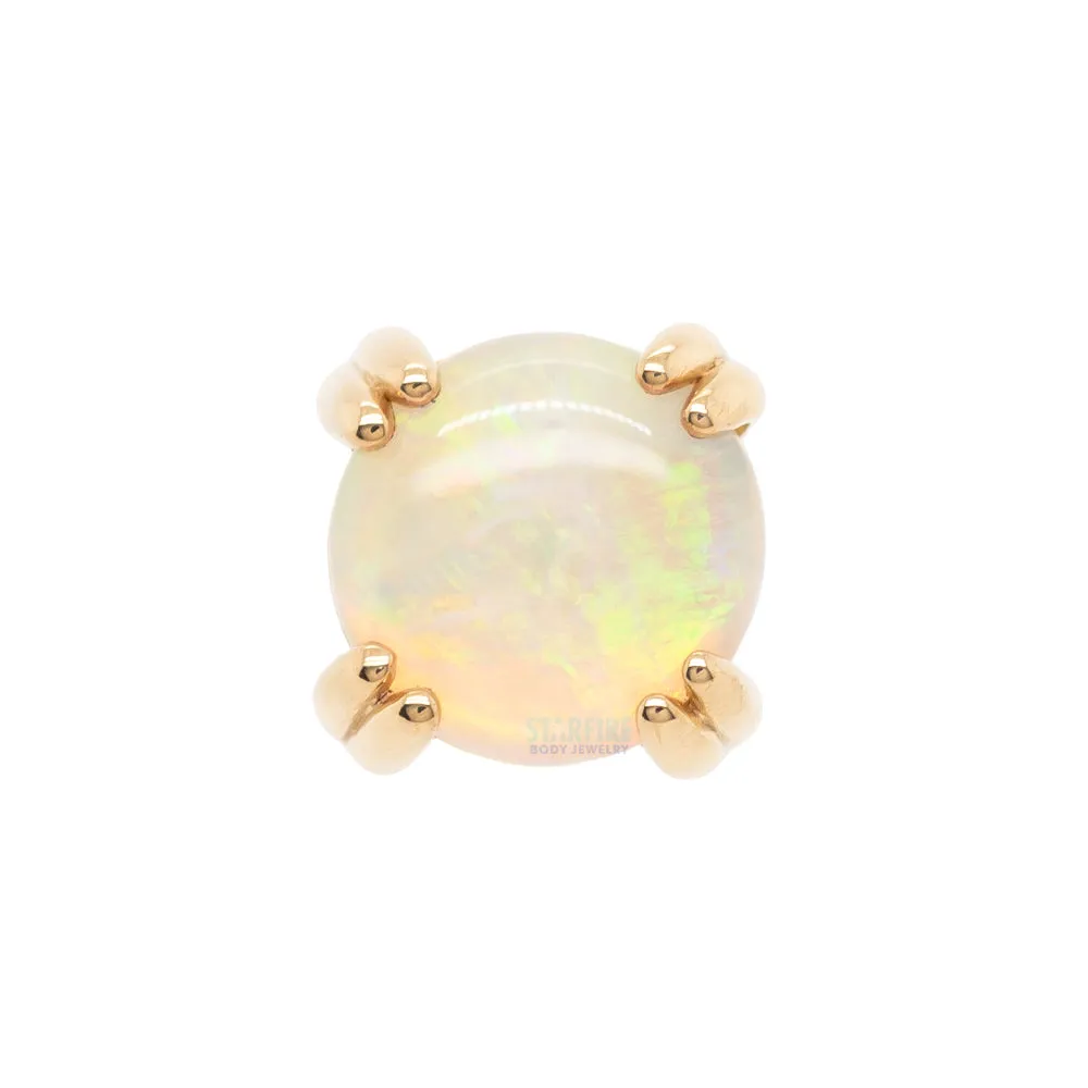 Genuine White Opal Cabochon Prong Set Threaded End in Gold