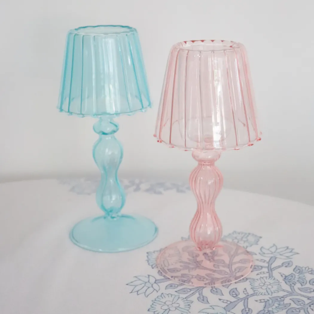 Glass Candle Dining Table Lamp Pink