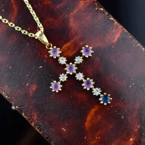 Gold Amethyst Diamond Cross Pendant Necklace