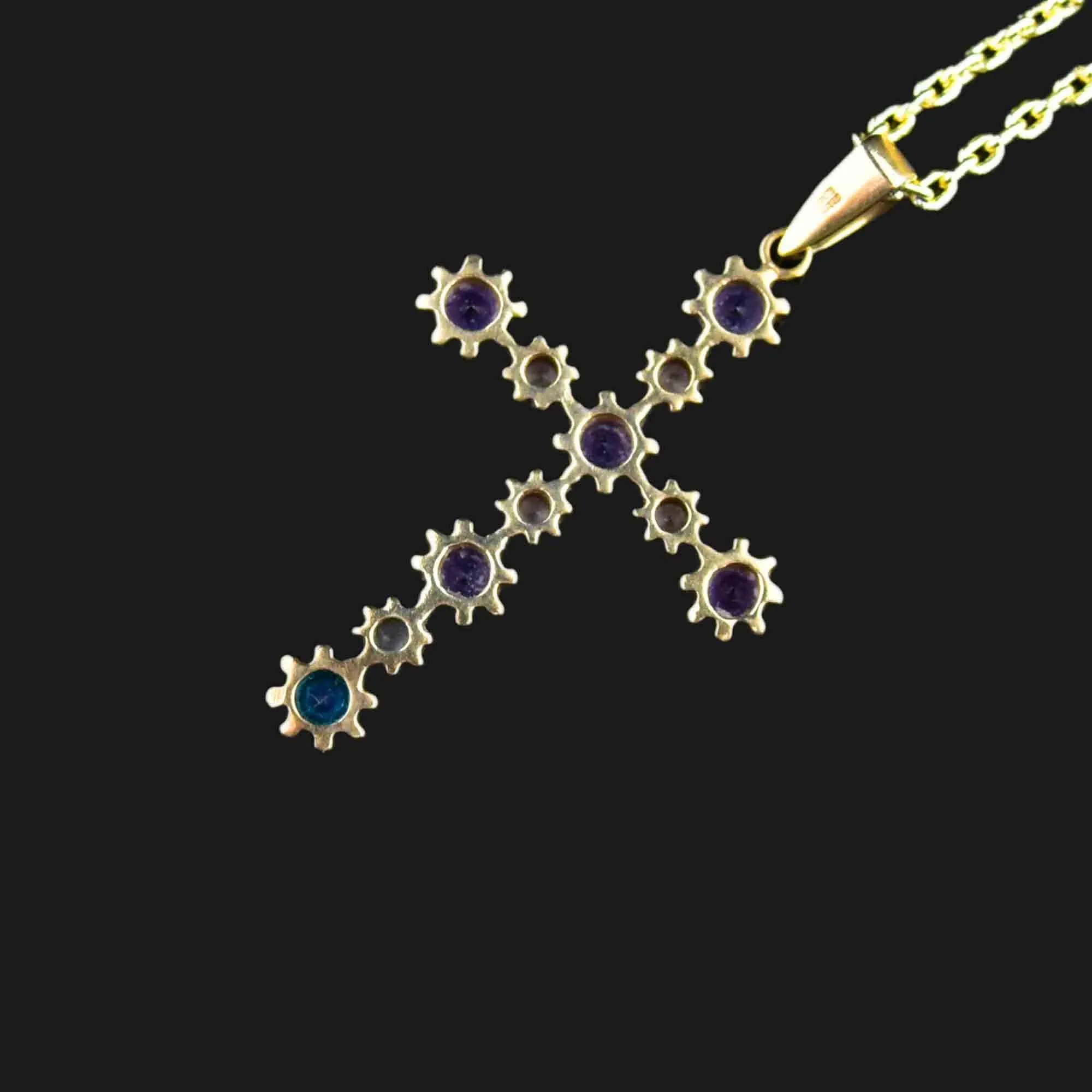 Gold Amethyst Diamond Cross Pendant Necklace