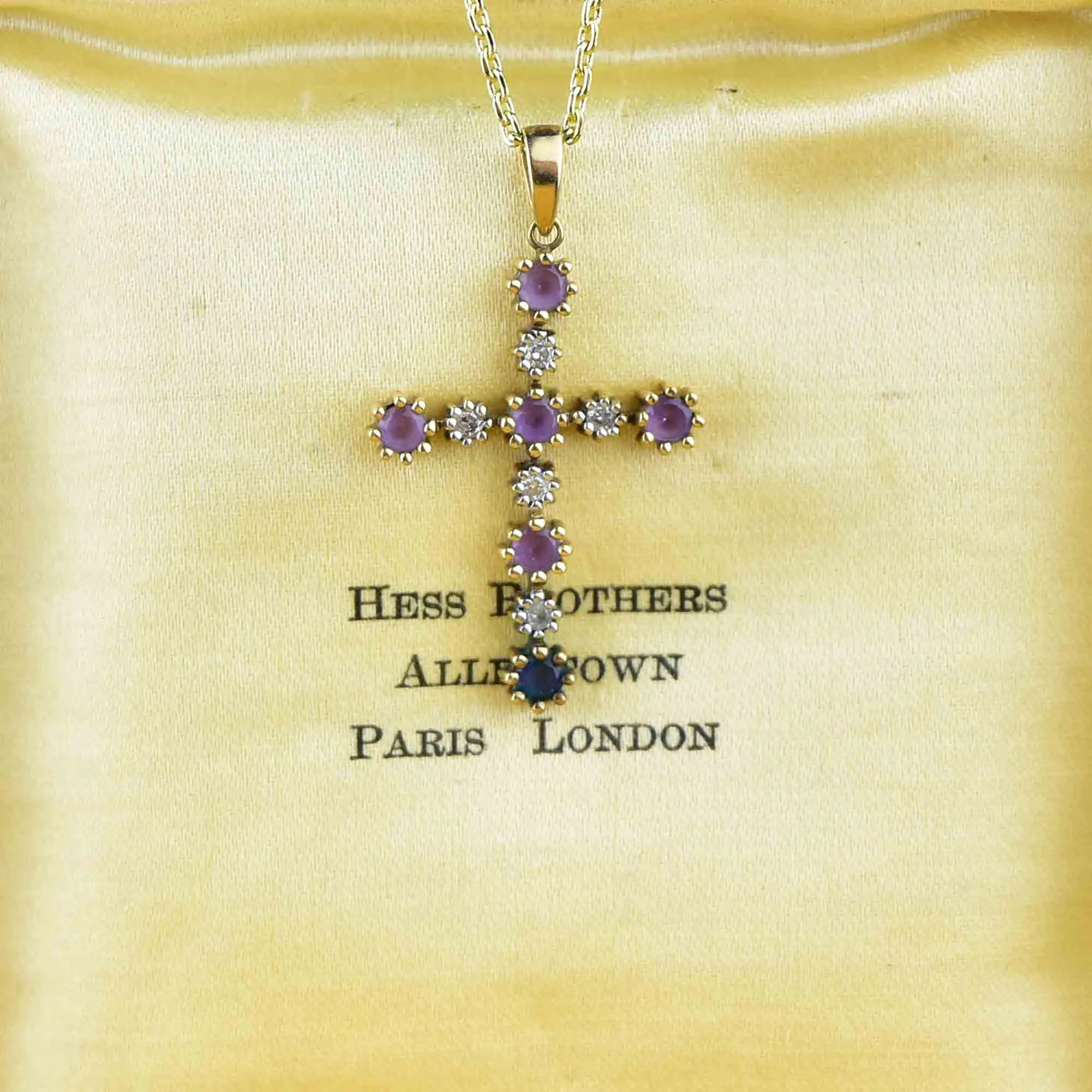 Gold Amethyst Diamond Cross Pendant Necklace